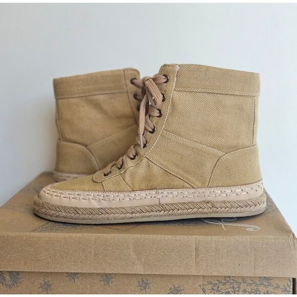 Free People NEW Menorca Lace Up Boots Size 6 Tan Canvas Espadrille Comfort - Picture 10 of 13
